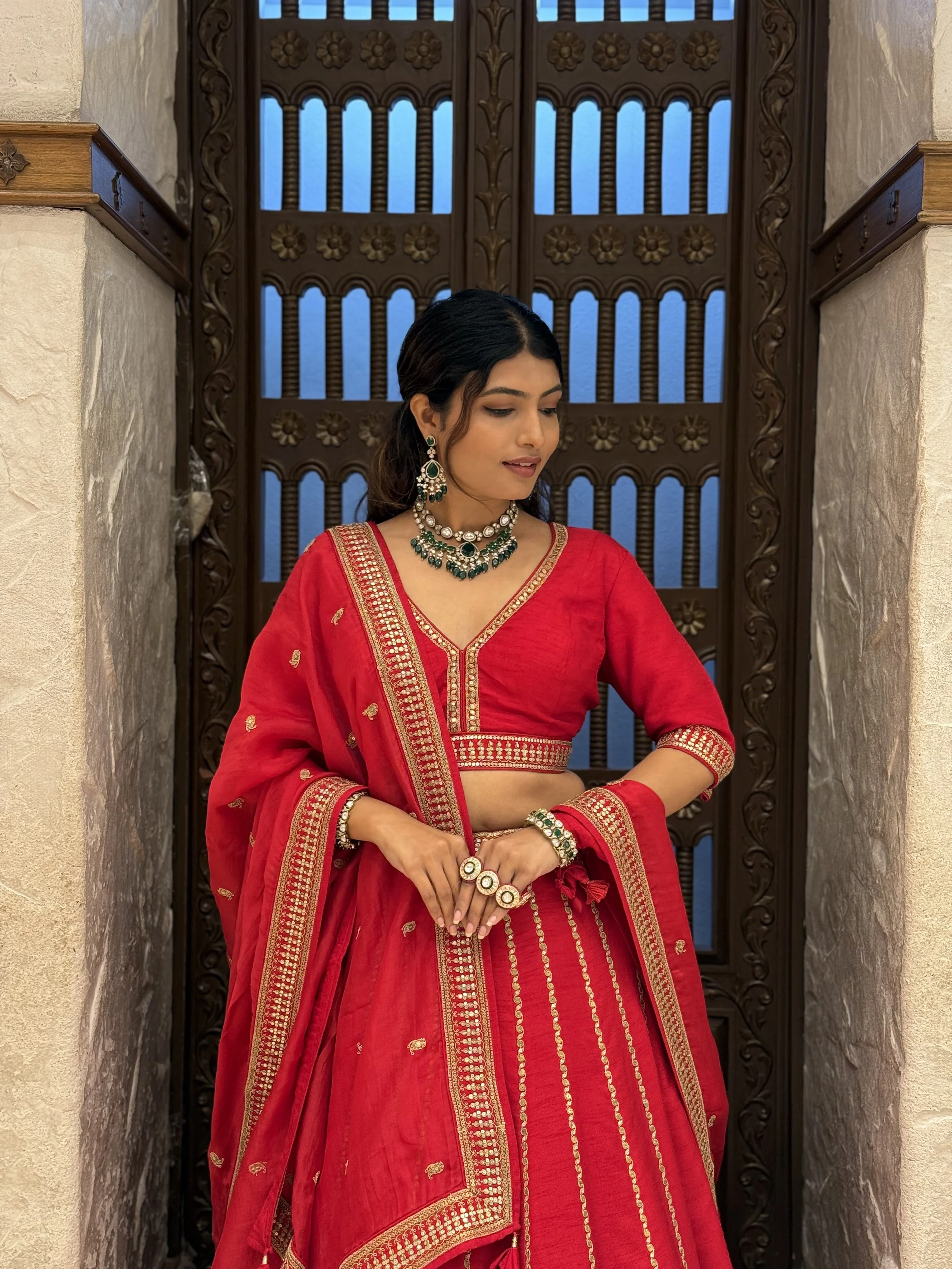 Traditional Heavy Embroidered Bridal Lehenga Set with 2 Blouses & Dupatta - Image 6