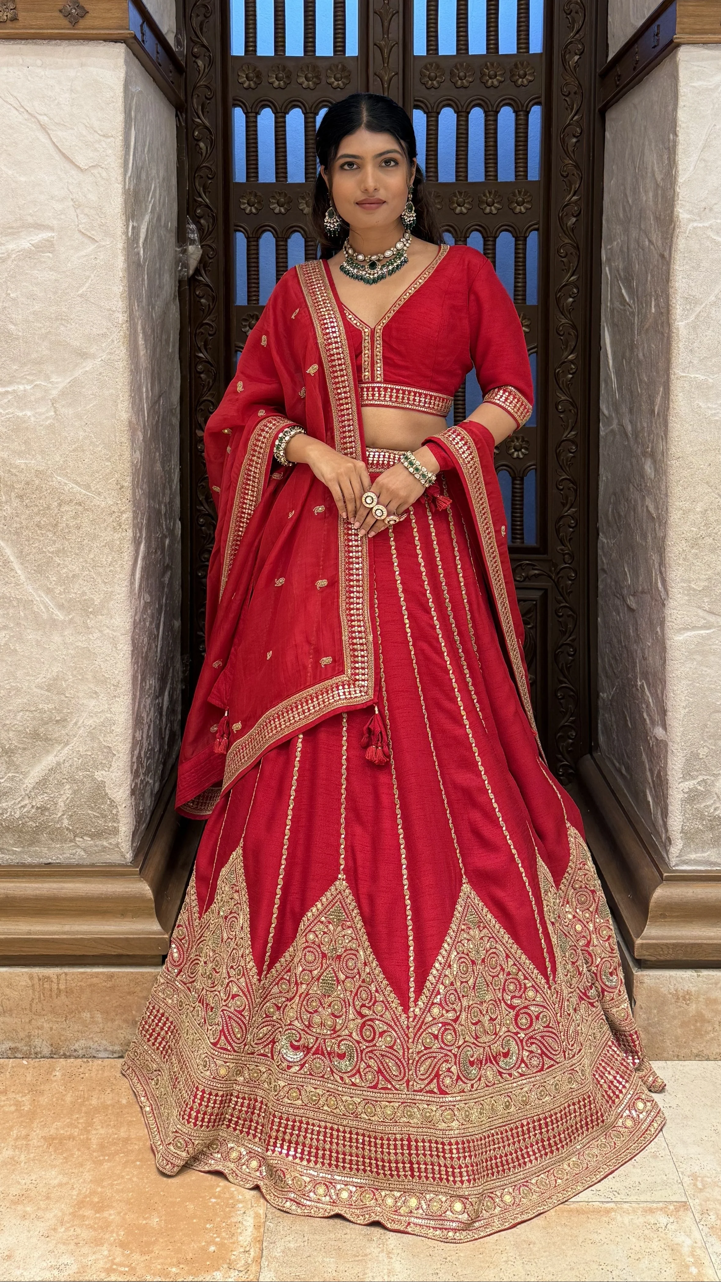 Traditional Heavy Embroidered Bridal Lehenga Set with 2 Blouses & Dupatta - Image 7