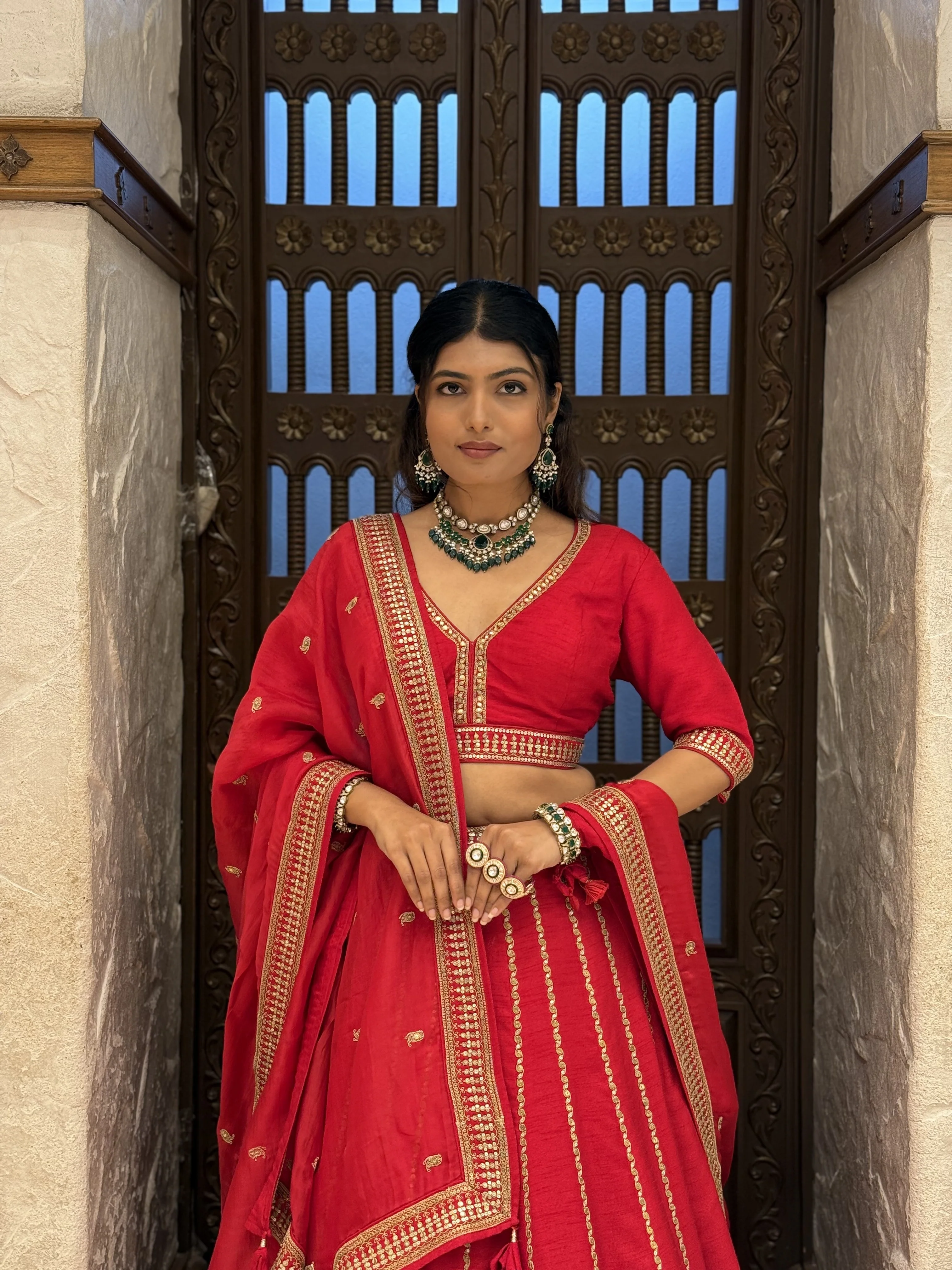 Traditional Heavy Embroidered Bridal Lehenga Set with 2 Blouses & Dupatta - Image 8