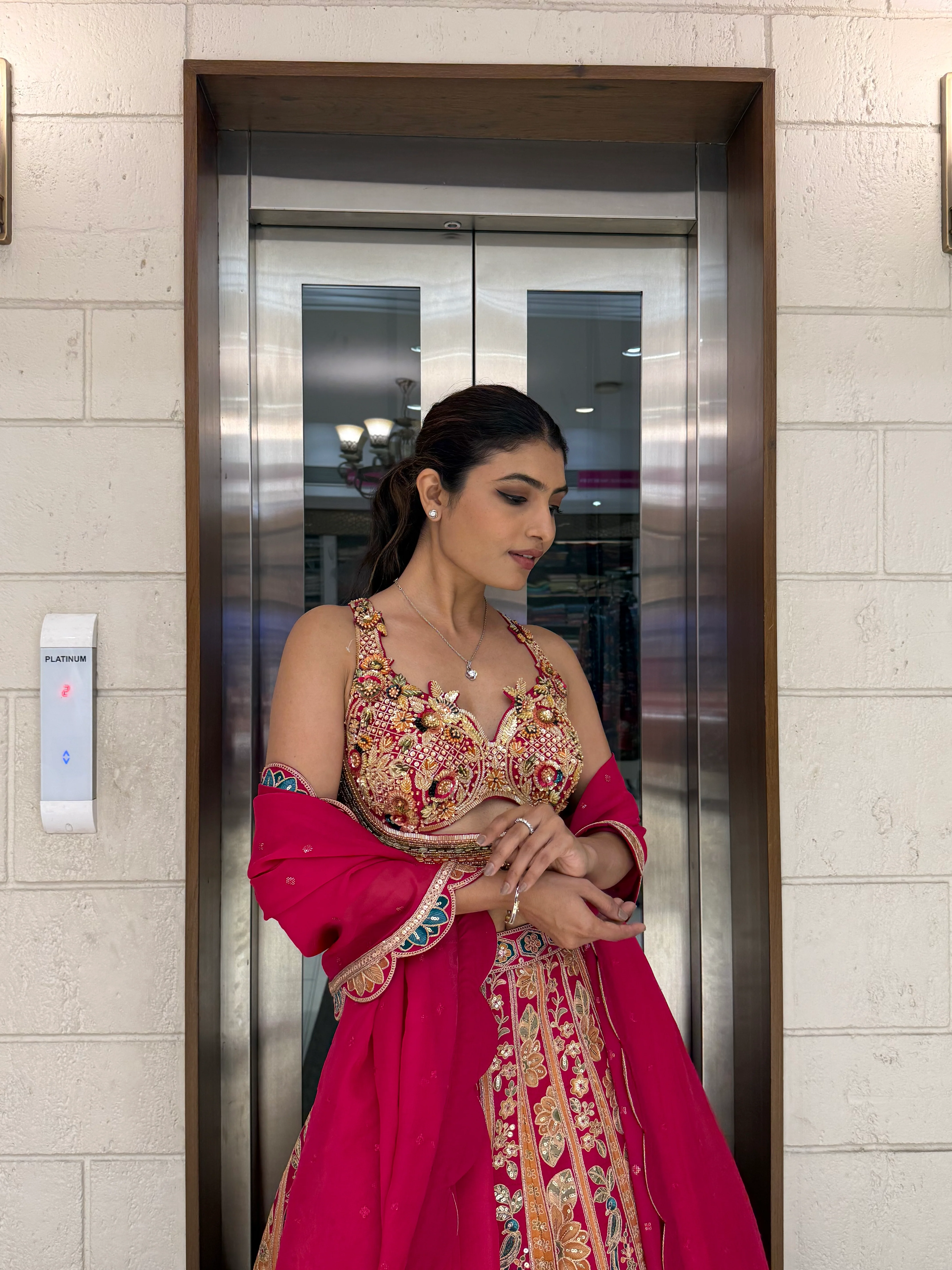 Traditional Multicolor Embroidered Bridal Lehenga with Pink Dupatta - Image 2
