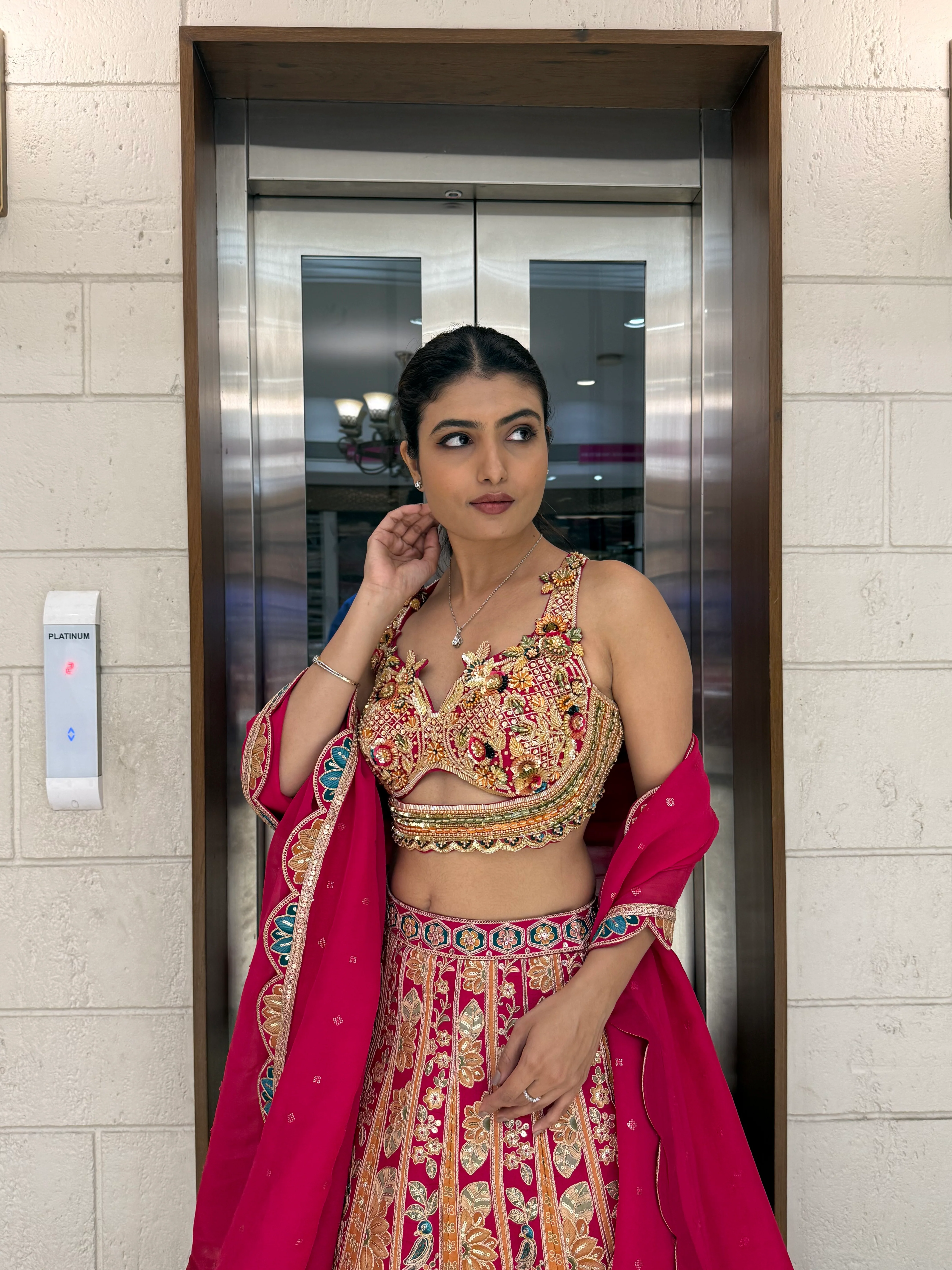 Traditional Multicolor Embroidered Bridal Lehenga with Pink Dupatta - Image 3