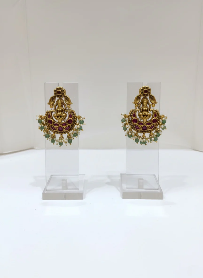 Traditional Temple Jewelry Set with Goddess Lakshmi Design - Image 2