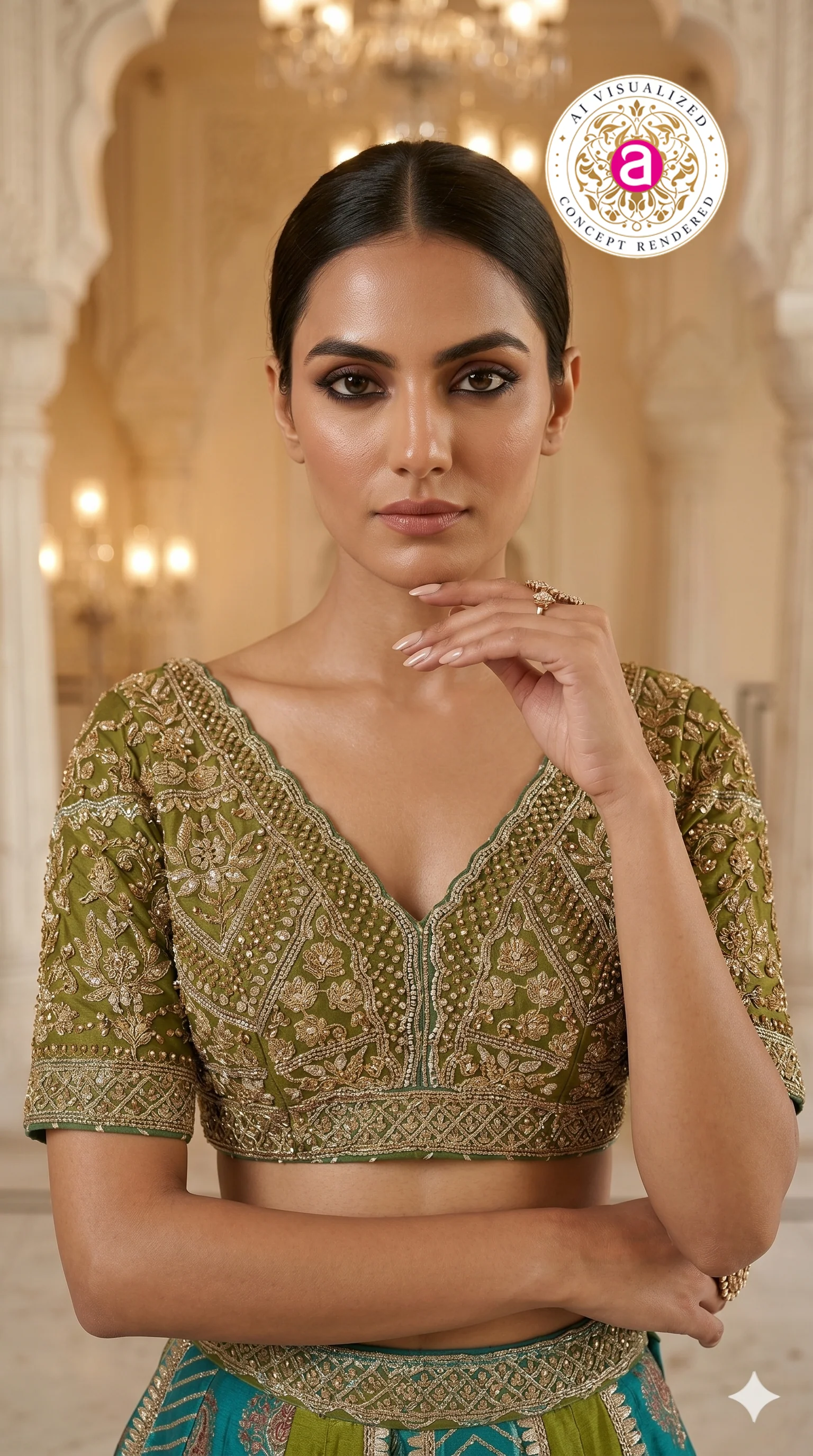 Turquoise Multicolor Designer Lehenga Set with Embroidered Blouse & Contrast Dupatta - Image 2