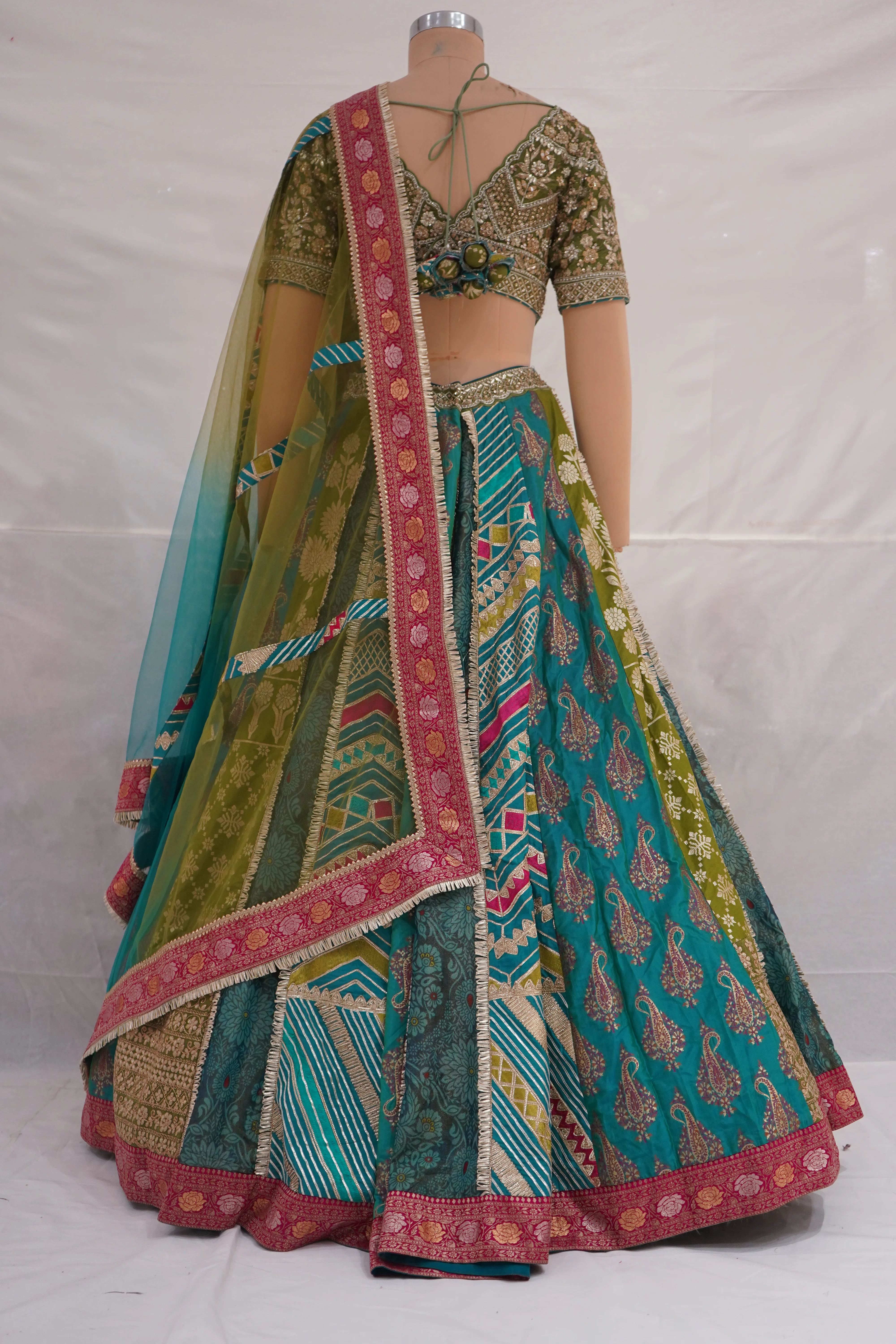 Turquoise Multicolor Designer Lehenga Set with Embroidered Blouse & Contrast Dupatta - Image 8