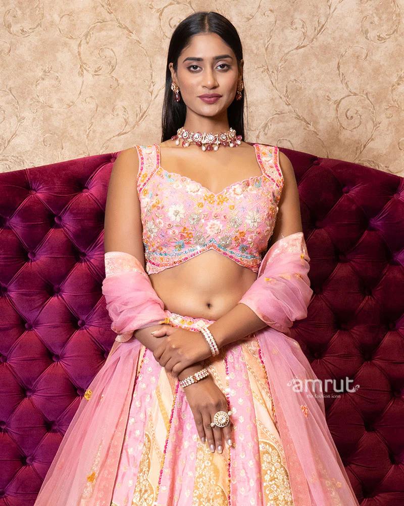 Vibrant Pink Festive Embroidered Lehenga Set - Image 2
