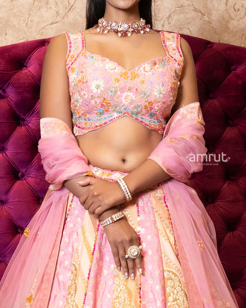 Vibrant Pink Festive Embroidered Lehenga Set - Image 3