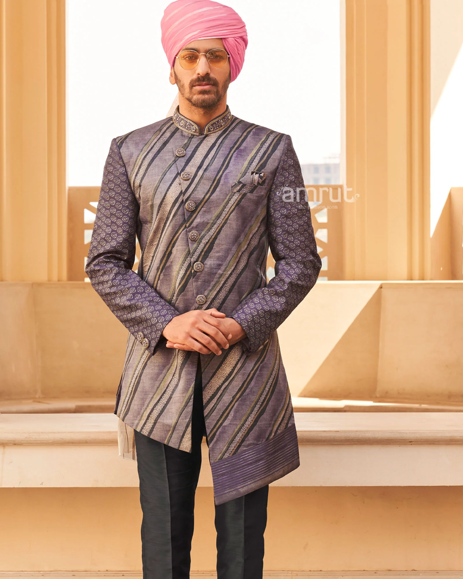 Violet Anarkali Dress and Men Blue Kurta Set - Image 6