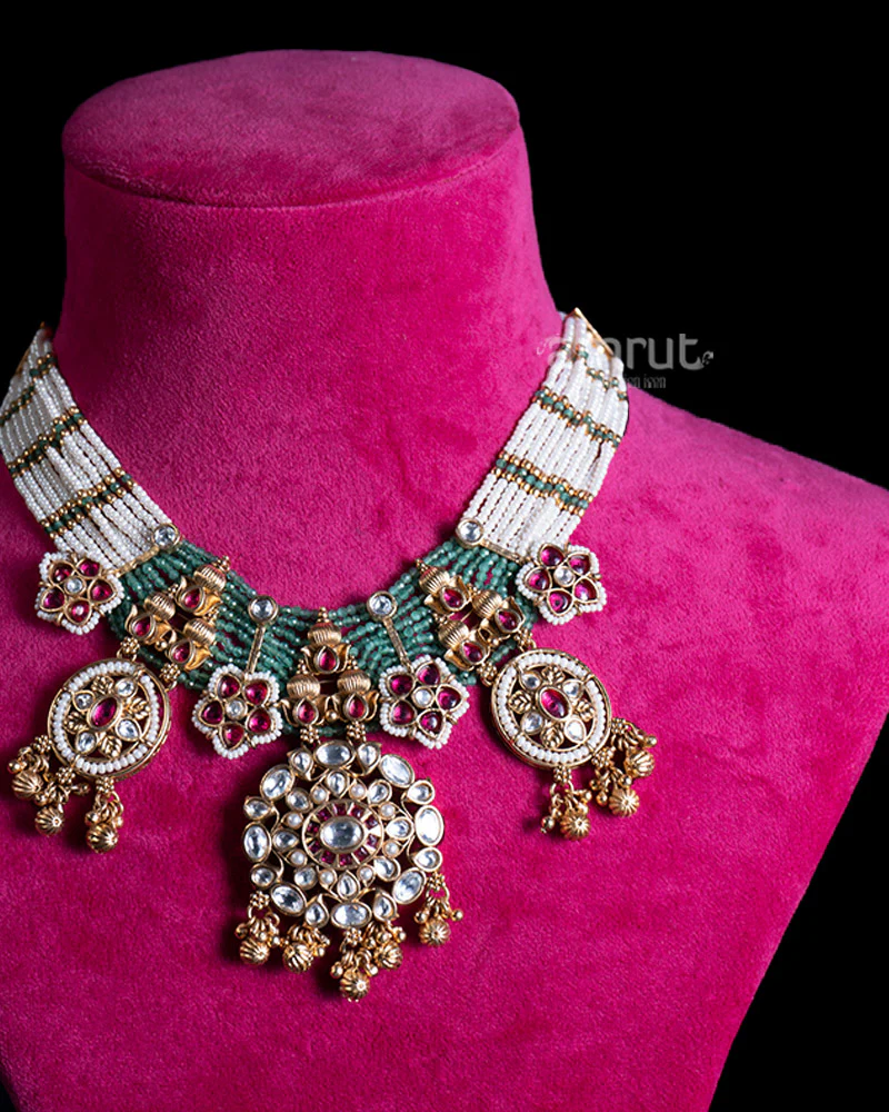 White Beads Green Ruby Gemstones Emerald Necklace - Image 2