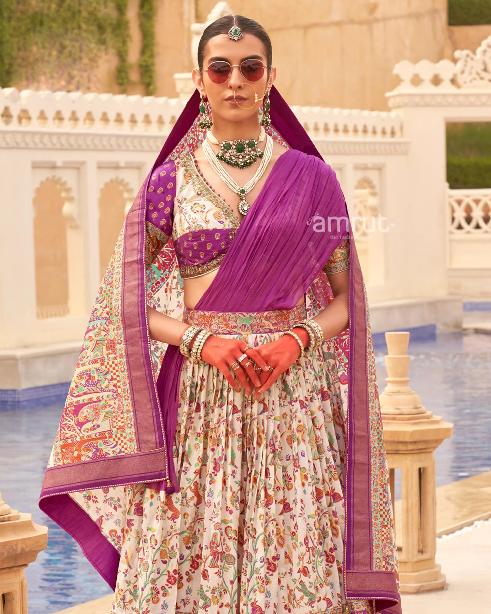 White lehenga Set and Men Kurta Set with Floral Printed Coat - Image 6