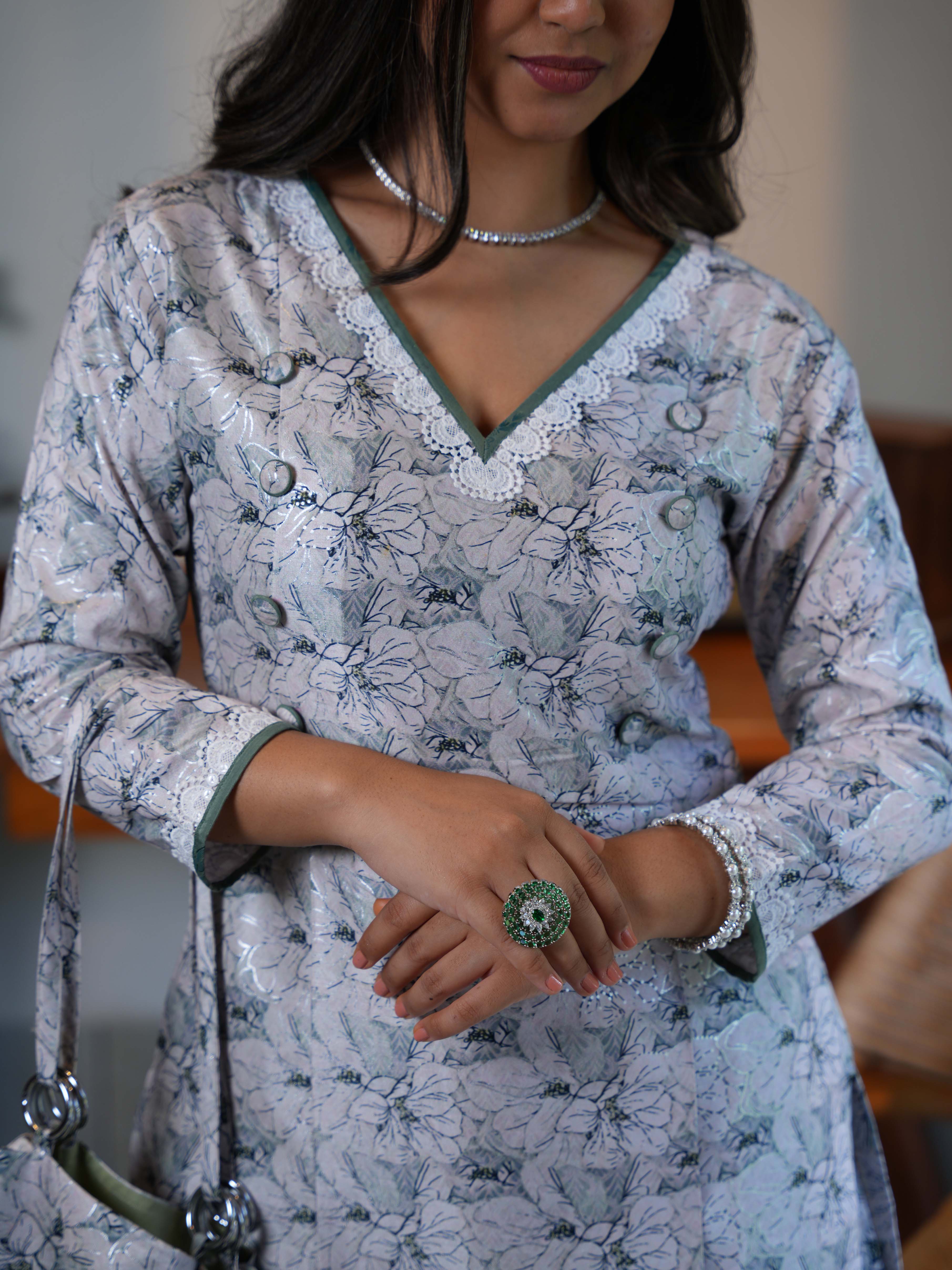 White Printed Cotton Sharara Set with Matching Kurta - Image 2