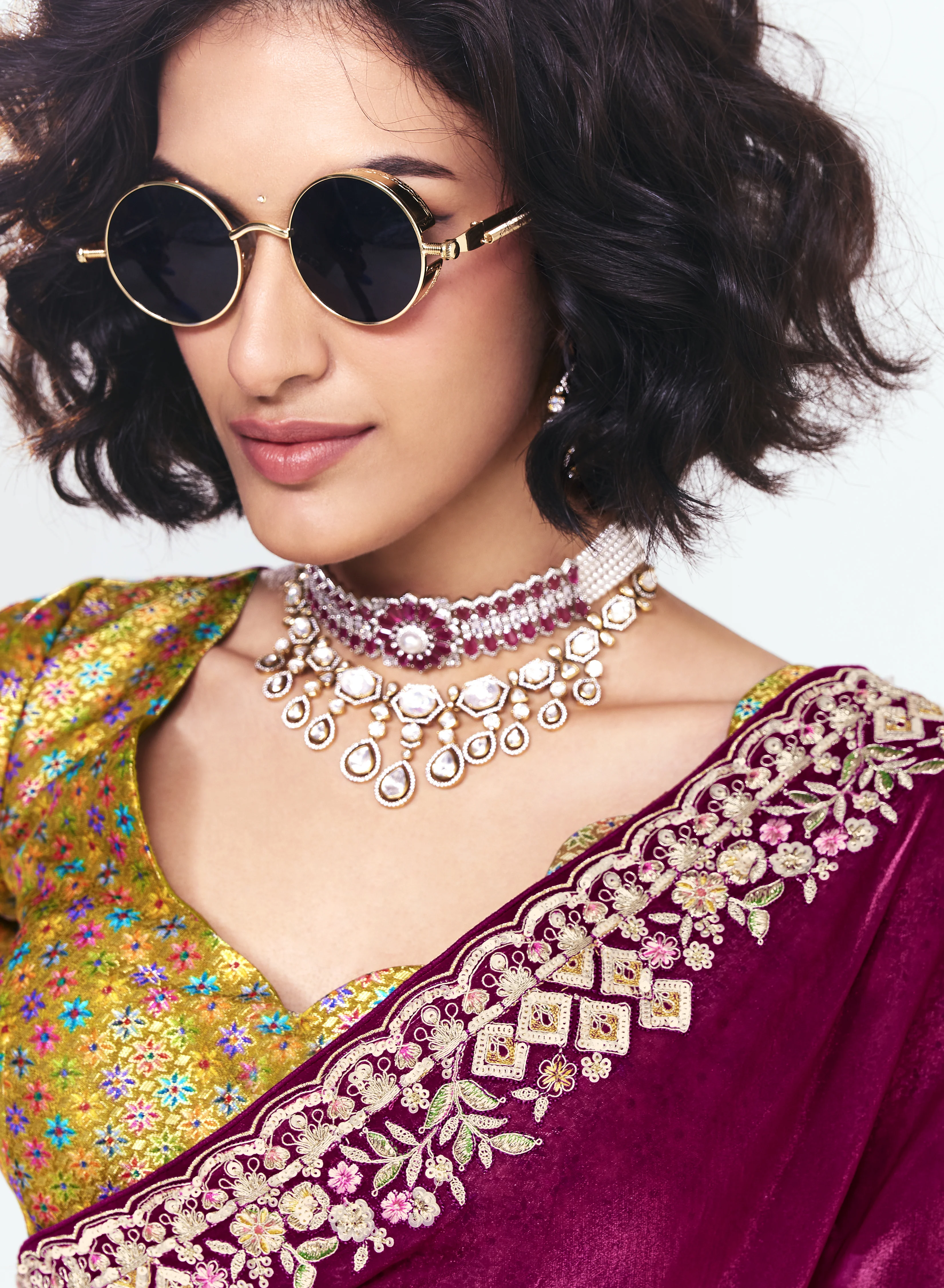 Wine Georgette Saree with Heavy Embroidered Border & Designer Blouse - Image 4