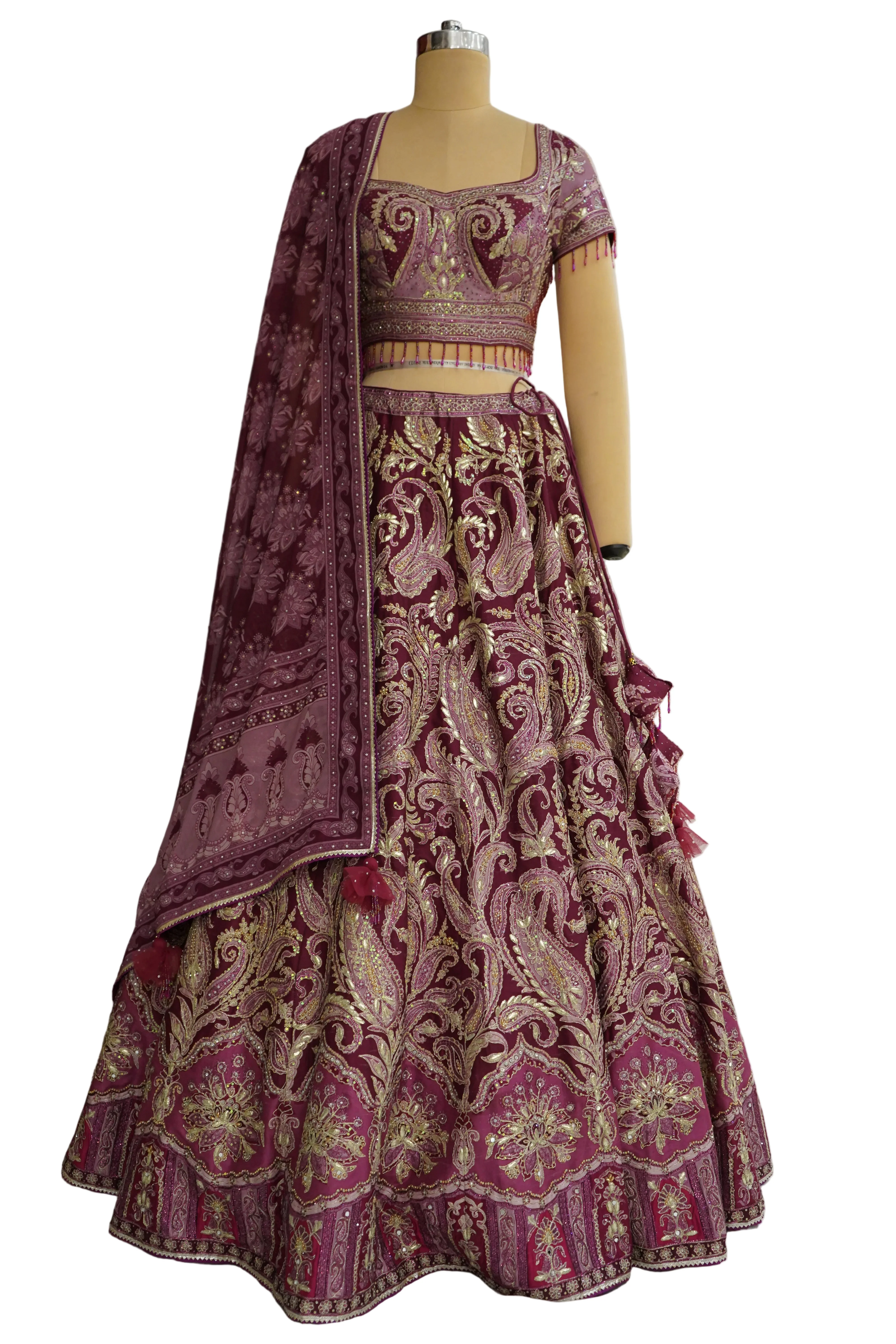 Wine Maroon Designer Lehenga Set with Embroidered Blouse and Dupatta - Image 6