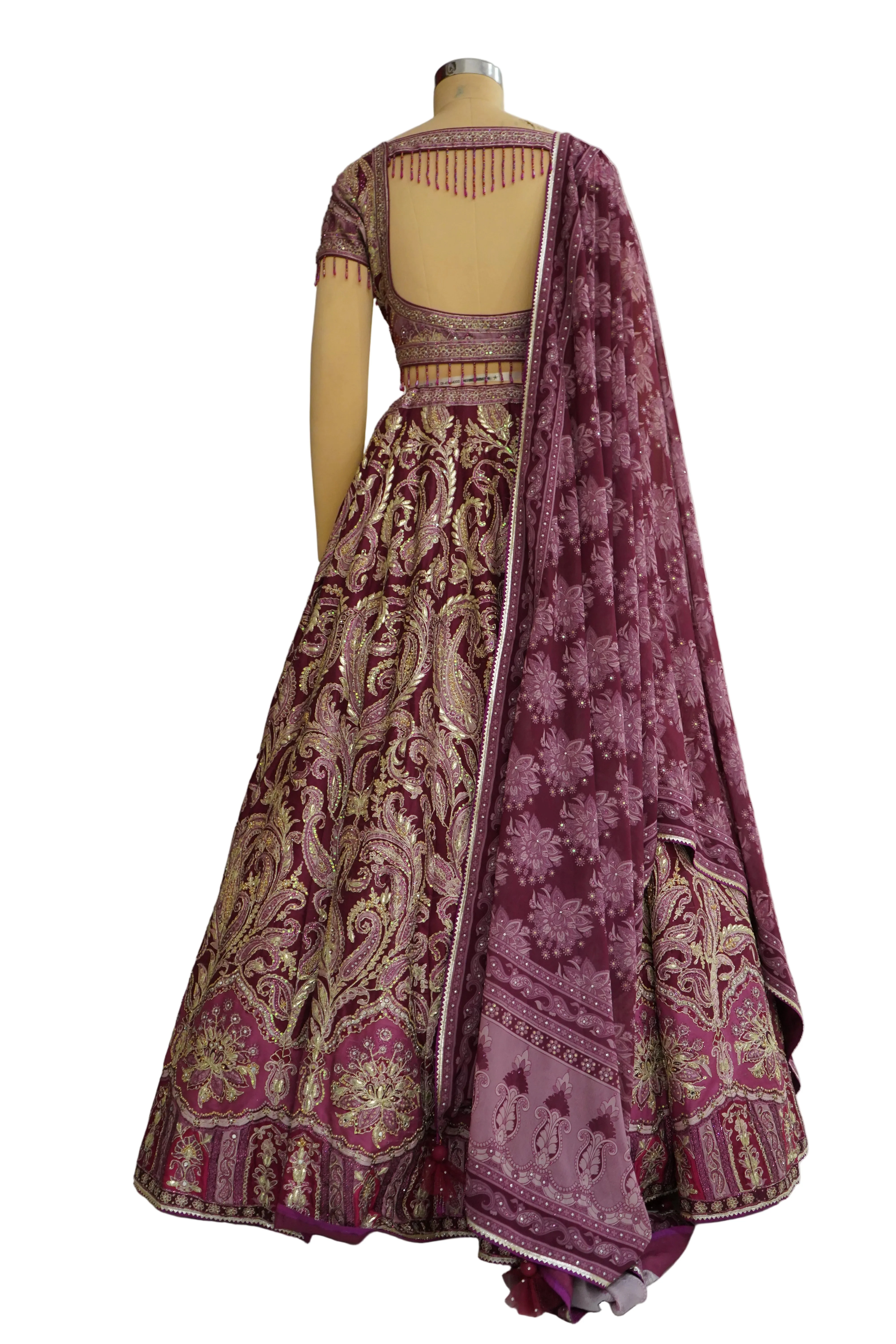 Wine Maroon Designer Lehenga Set with Embroidered Blouse and Dupatta - Image 7