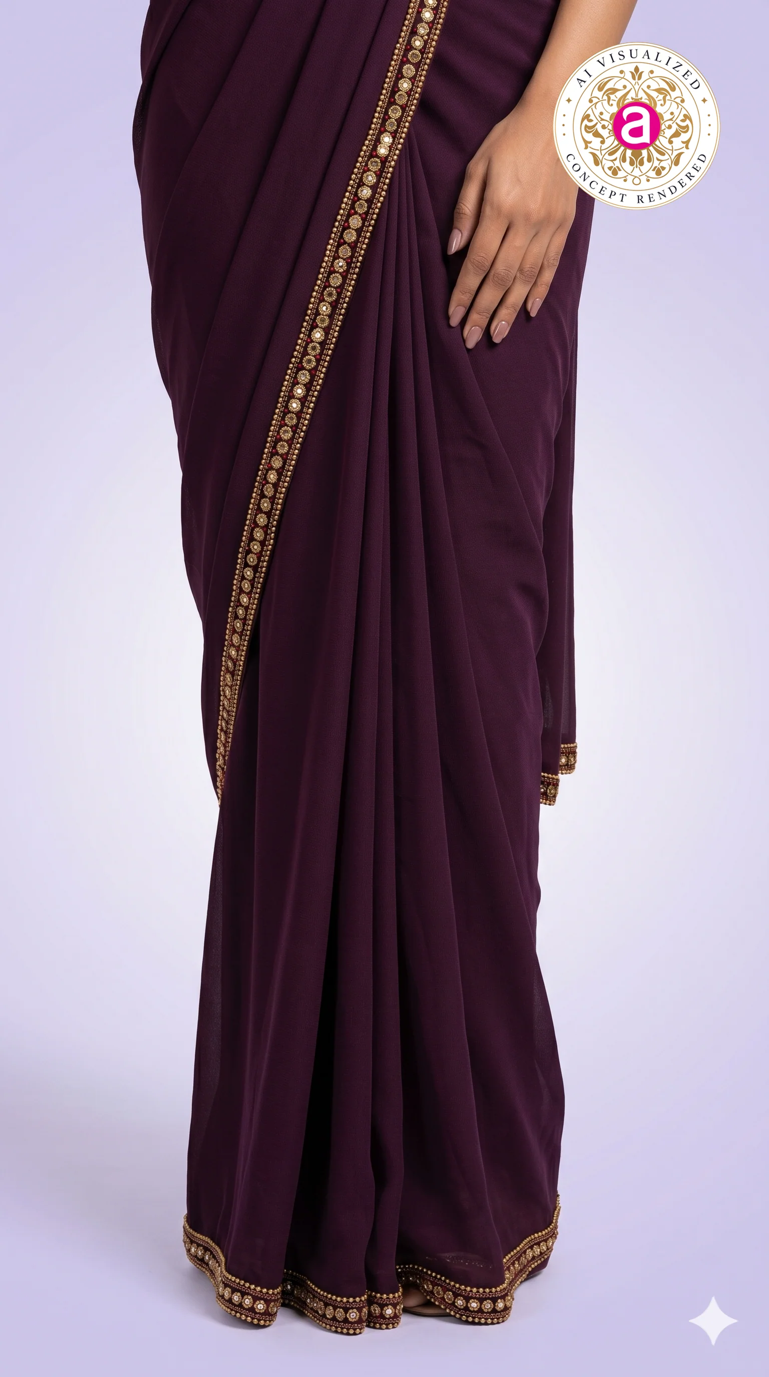 Wine Purple Ready-to-Wear Saree with Embellished Designer Blouse - Image 4