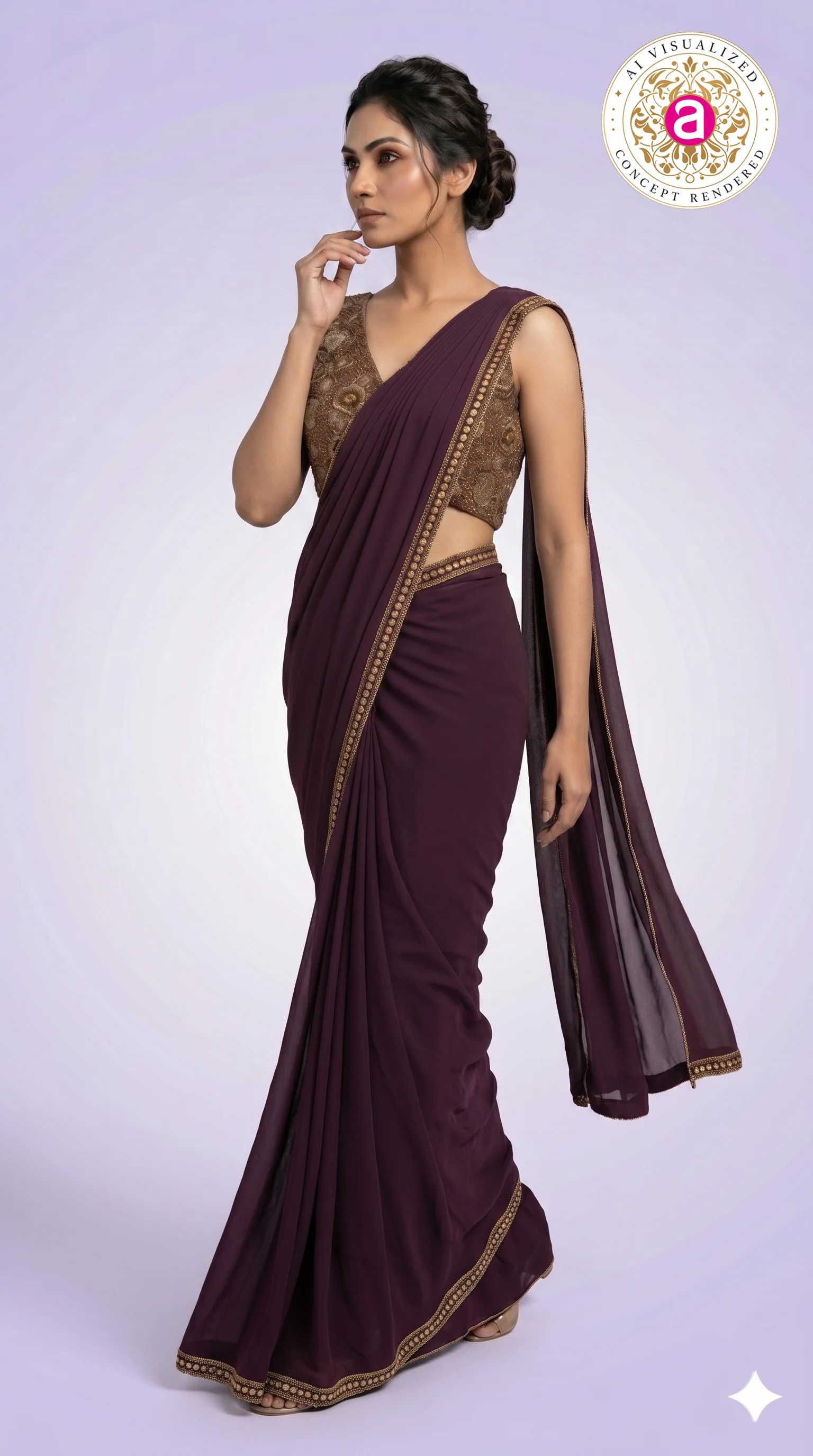 Wine Purple Ready-to-Wear Saree with Embellished Designer Blouse - Image 5