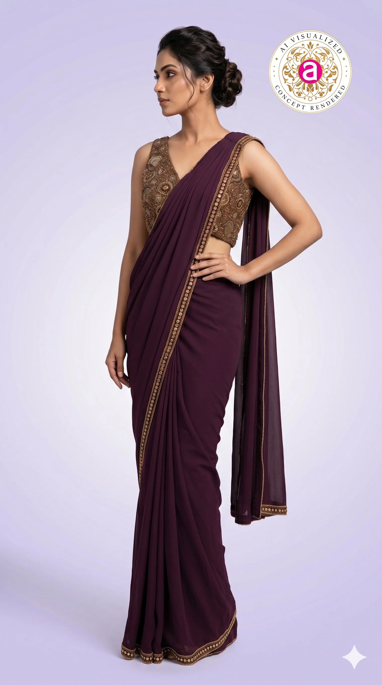 Wine Purple Ready-to-Wear Saree with Embellished Designer Blouse - Image 6