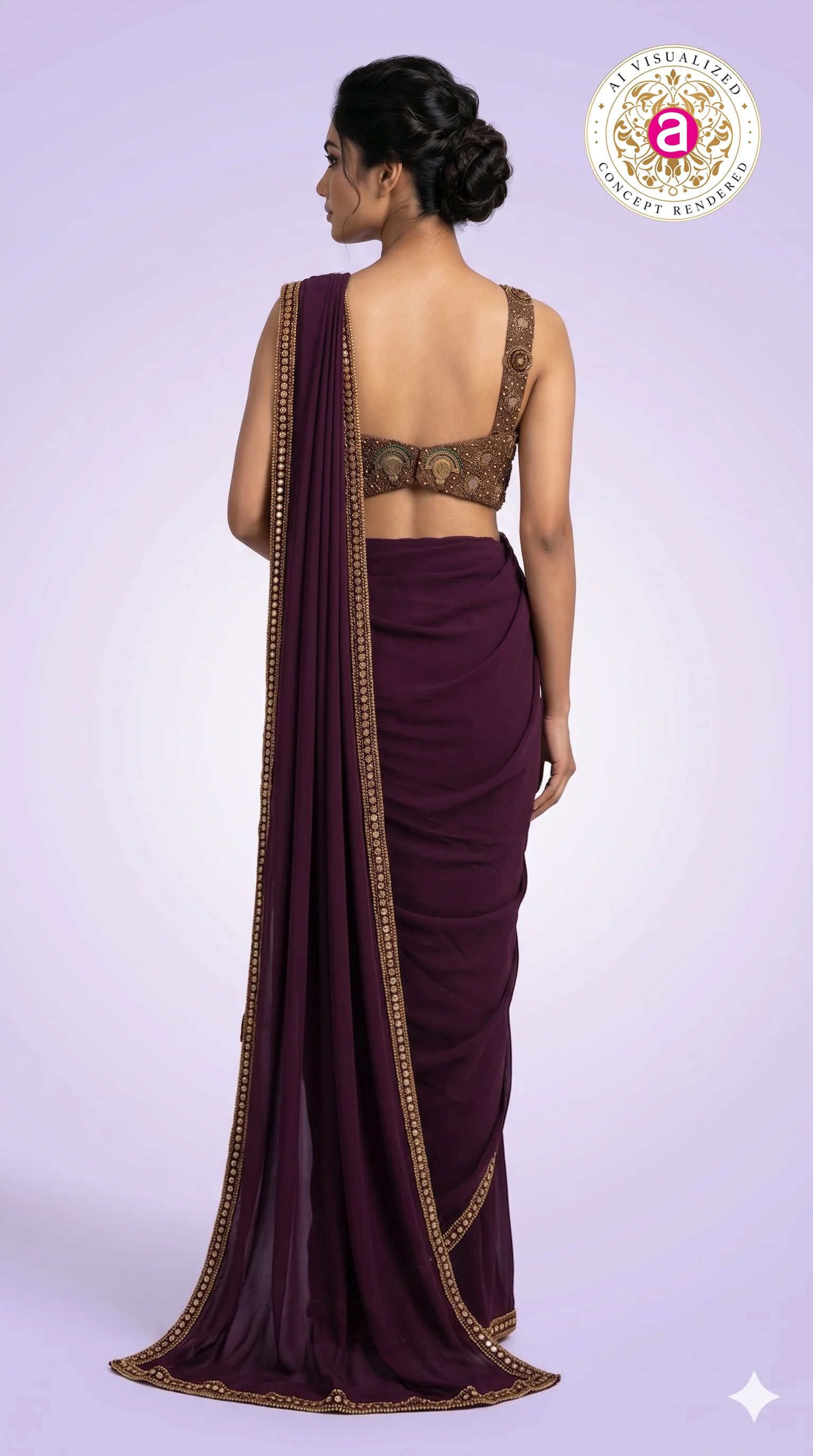 Wine Purple Ready-to-Wear Saree with Embellished Designer Blouse - Image 7