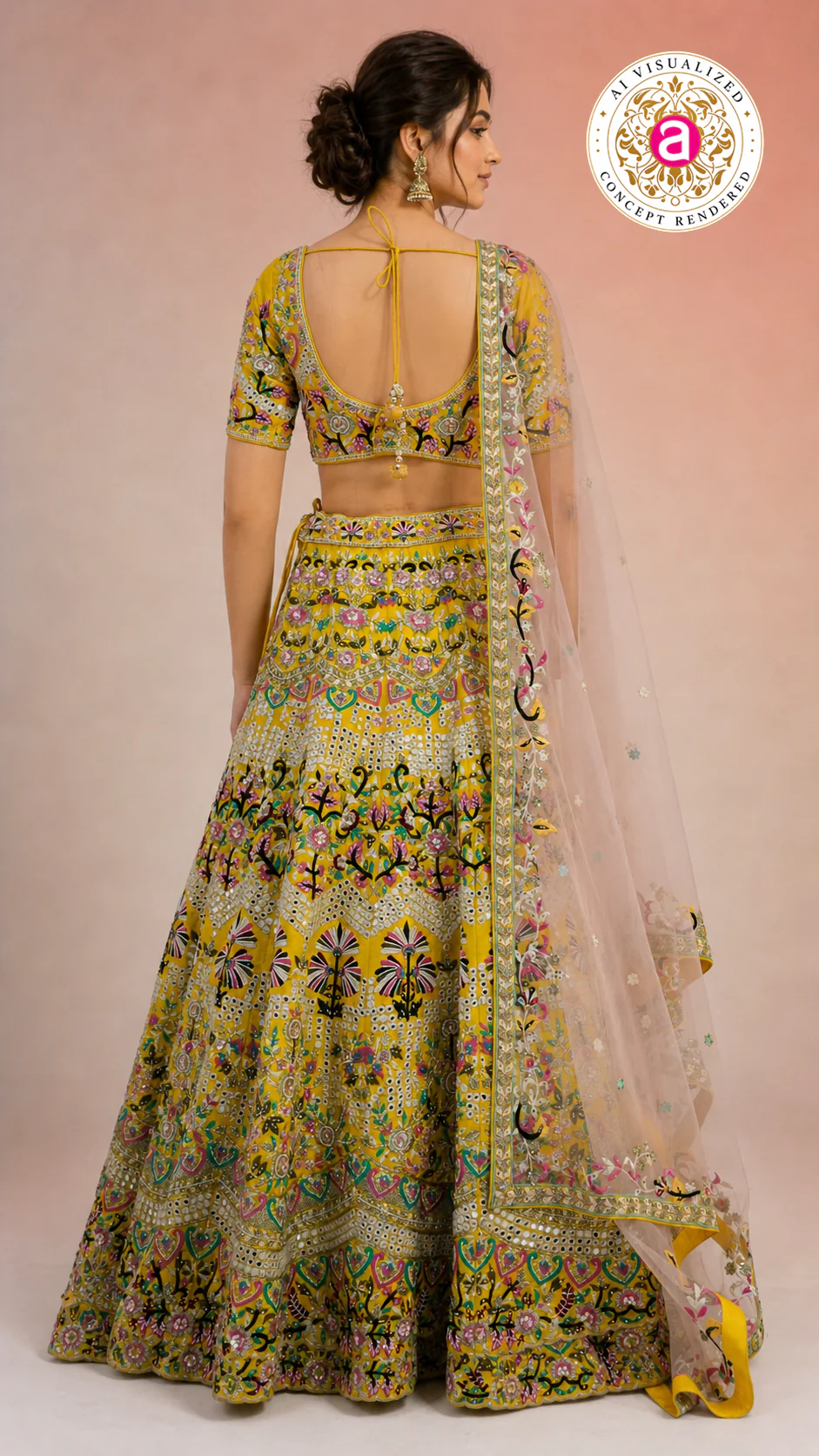 Yellow Multicolor Embroidered Designer Lehenga Choli with Net Dupatta - Image 7
