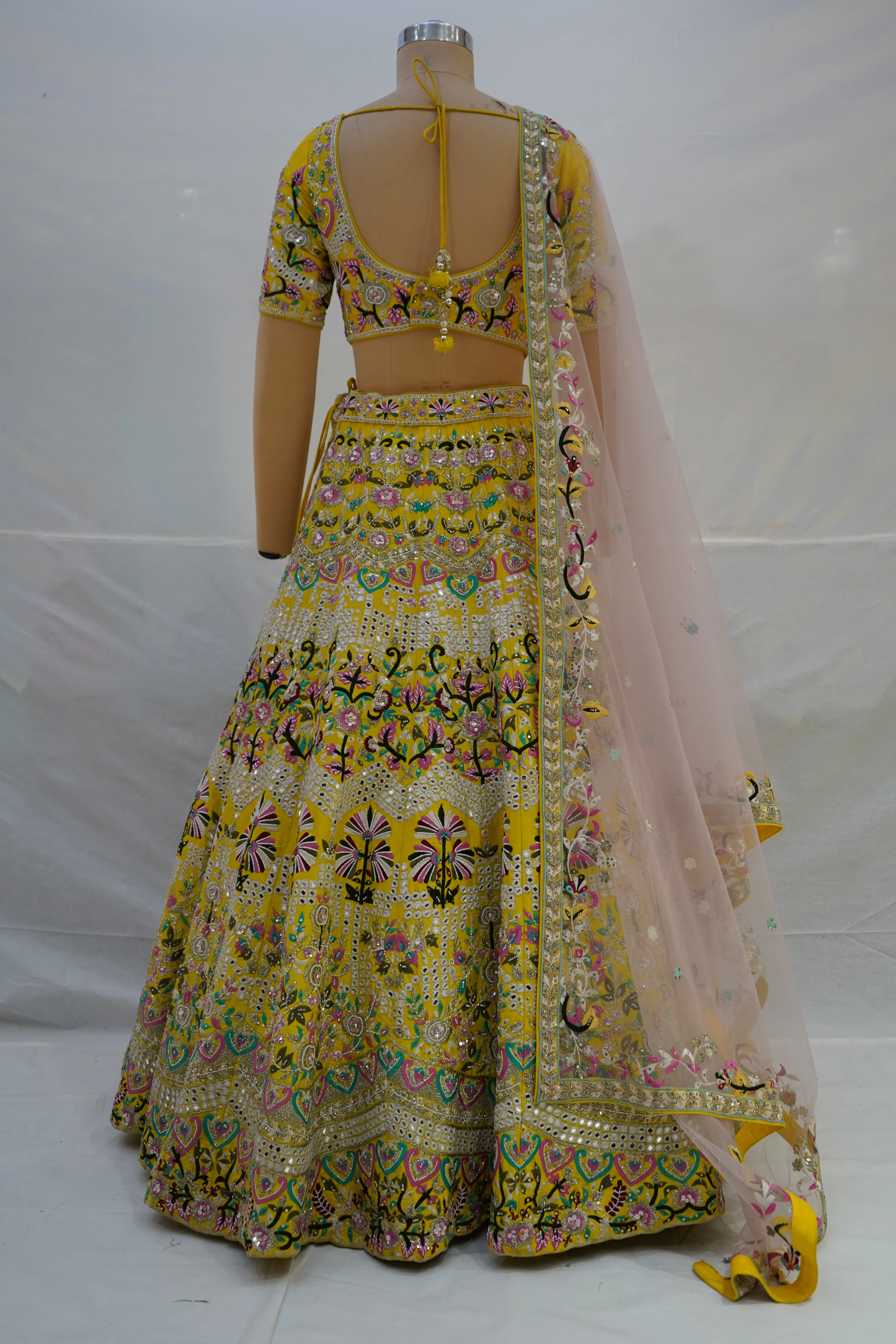 Yellow Multicolor Embroidered Designer Lehenga Choli with Net Dupatta - Image 9